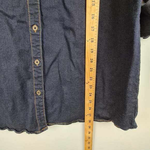 Denim & Co. Women's Denim Button Down Shirt Large Classic Western Rodeo Roll Tab - Picture 5 of 7